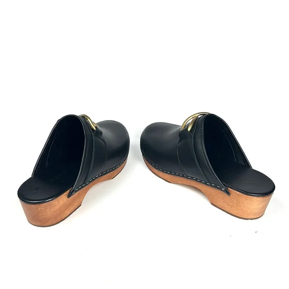 M. Gemi Black Leather Mules with Gold Accent - Picture 6 of 16